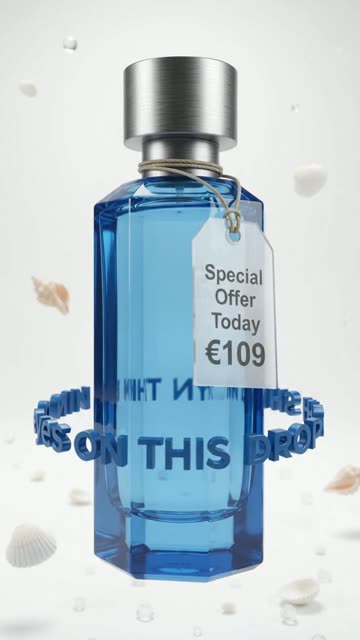 Aquatic perfume bottle on a portrait screen